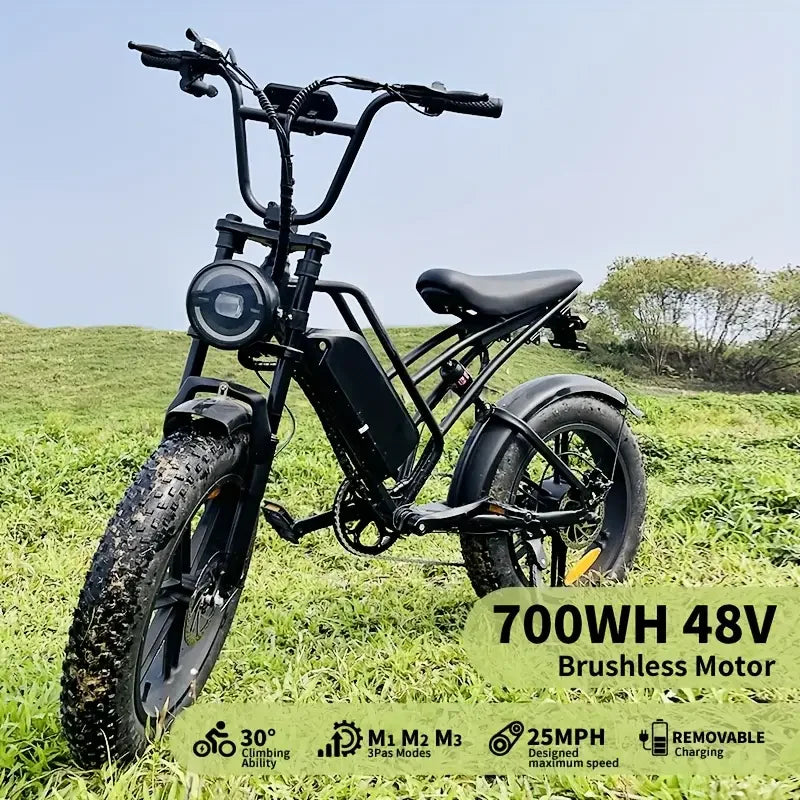 48V/18AH Battery 700W Motor, 20" Fat Tire Electric Bike