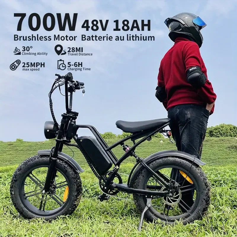 48V/18AH Battery 700W Motor, 20" Fat Tire Electric Bike